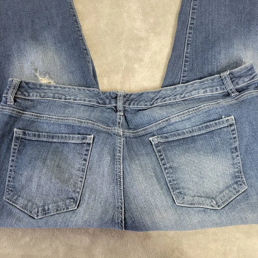 Faded Glory 24W Plus Distressed Dark Blue Straight Leg Denim Jeans SL18E